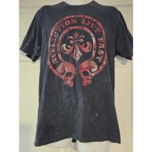 Affliction Live Fast Shirt Men’s Large Black With Red Short Sleeve Fleur De Lis